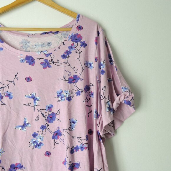 Woman Within 3X 30 32 plus open shoulder t-shirt knit top floral butterflies - Picture 2 of 11